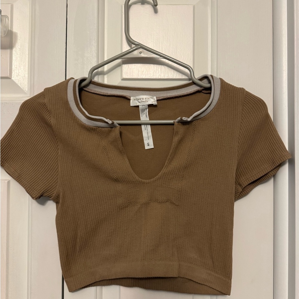 Altar'd State Brown Cut Out Crop Blouse